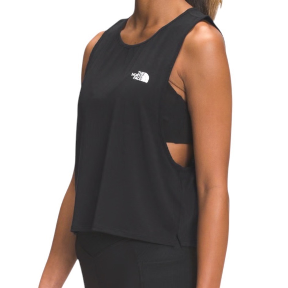 THE NORTH FACE Black Knit Singlet WANDER CROSS BACK TANK TOP Open Back Cropped S